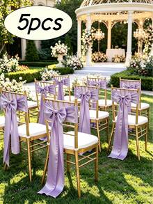 20pcs Wedding Satin Chair Sashes Light Purple Bows 6x102 Inches (Approx. 15x260 Cm) Ribbon Fabric Bands Suitable For Wedding Banquets, Parties, And Other Chair Decorations - Mauve Purple - View 10