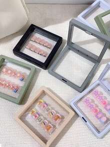 5/1pc Transparent Press-Type Nail Art Storage Box With Safety Lock Lid, Stackable Display Organizer For False Nails, Acrylic Nail Tips, Nail Salon Accessories, Holiday Gift - Multicolor - View 3