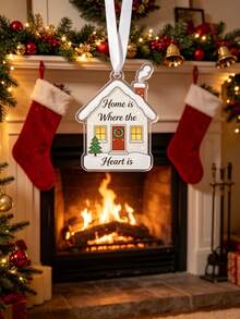 1pc Christmas House Acrylic Ornament 2D Flat Design, 6cm / 2.36" – "Home Is Where The Heart Is" Holiday Hanging Pendant For Xmas Tree Decor, Winter Home Decoration & Seasonal Gift - Christmas - View 3
