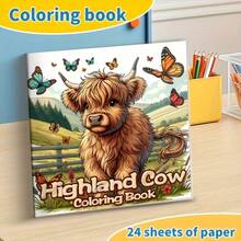 1pc Highland Cow Coloring Book, 24 Single-Sided Designs, Thick Smooth Paper - Relaxing Stress Relief Home Coloring Book, Suitable As Birthday Or Holiday Party Gift - Multiple Styles - View 2