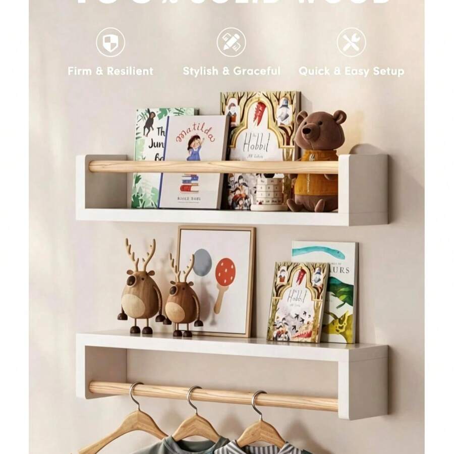 2pcs Wall-Mounted Floating Shelves, Suitable For Wall Decoration, Made Of Solid Wood, Can Be Used To Store Books, Toys And Decorative Items - Multicolor - View 1