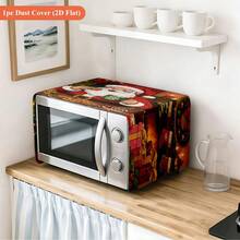1pc, Santa Claus And Holiday Scene, Printed Decorative Microwave Cover, Suitable For Microwave Dust Cover, Oven Decorative Cover Cloth, Kitchen Decoration And Appliance Appearance Decoration, Kitchen Appliance Dust-Proof Beautiful Cover - 1pc Black Leaf Pattern - View 6