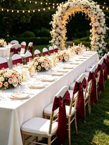 6/12/24/48pcs Burgundy Satin Chair Sashes Bow Ribbon For Chair Cover Decoration, Silky Sash Bands For Wedding Banquet Birthday Party Outdoor Reception Decor - Burgundy - View 2