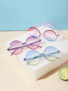 3pcs Kids 3‑8Y PC Fashion Glasses, Rimless Scalloped‑Petal Gradient Lenses, Lovely Pastel Eyewear For Summer Outdoor Outings With Glasses Box - Multicolor - View 4