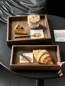 1pc Japanese Vintage Solid Wood Tray, Dessert Plate, Bread Plate, Dried Fruit Plate, Tea Tray, Afternoon Tea Display, Commercial Use Plate, Suitable For Kitchen, Tray, Patio - Multicolor - View 9