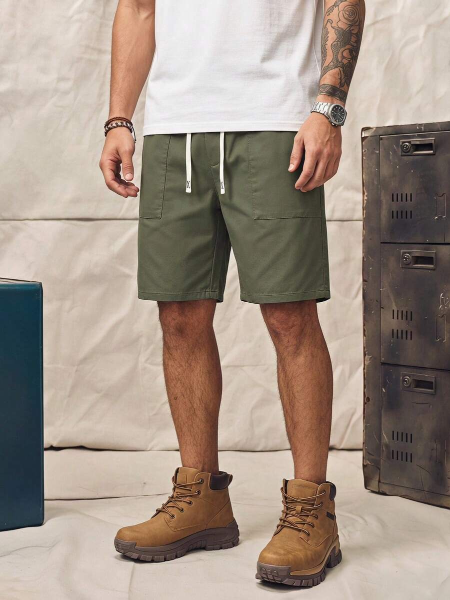 Norleigh Men Drawstring Waist Denim Shorts Summer Jorts - Green - View 1