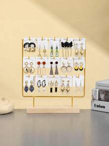 Rak Penyimpanan Anting Wanita Berlapis-lapis, Stand Pajangan Perhiasan Multi-Pengait dengan Alas Kayu dan Organizer Jaring Logam Hitam, Digunakan untuk Menyimpan Liontin Bermerek, Pajangan dan Rak Penyimpanan Anting, Cocok untuk Meja Rias, Kamar Tidur dan Butik, Hadiah Natal - MultiWarna - View 17