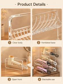 Curling Iron Storage Rack, Transparent Stackable Hair Tool Organizer, Suitable For Curling Irons, Flat Irons And Hair Dryers, Multi-Layer Countertop Storage Rack With Cable Management, Space-Saving Styling Station For Bathroom, Bedroom And Dorm - Multicolor - View 7