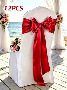 6/12/24/48pcs Bright Red Satin Chair Back Bow Ribbon, Shiny Silky Chair Ties, Suitable For Beach Wedding Reception Banquet Birthday Party Hotel Event Chair Decoration - Red - View 12