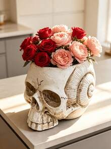 1pc Skull Ammonite Planter, Unique Fossil Spiral Design Decorative Vase, Bohemian Gothic Home Bathroom Desktop Centerpiece Decor, Indoor Succulent Orchid Stand, Modern Bookshelf Aesthetic Plant Container - Multicolor - View 2