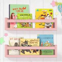 1pc Floating Wall Shelf, Cedar Wood Wall-Mounted Storage Rack, Can Hold Books, Toys And Decor, Also Suitable As Bathroom Organizer, Used For Room Decoration - Baby Pink - View 1