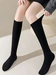 4/3/2/1 Pairs Women's Autumn/Winter Sweet Cool Girl Style Slouch Socks, Long Tube Socks, Solid Black/White Basic Style, Suitable For Tall Boots/Shoes, Create Lazy Atmosphere, Essential Streetwear Item, Socks Women, Fall, Winter, Stockings - Multicolor - View 2