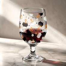 1pc Glass Wine Cup, Printed With Halloween Skull And Cauldron Pattern, Capacity 11.48oz/339.5ml, Suitable For Holiday Parties, Christmas, Easter, Halloween And Other Festive Gatherings - View 1