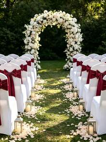 6/12/24/48pcs Burgundy Satin Chair Sashes Bow Ribbon For Chair Cover Decoration, Silky Sash Bands For Wedding Banquet Birthday Party Outdoor Reception Decor - Burgundy - View 6
