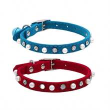 Pet Collar Small Dog Cat Accessory Pearl Rhinestone Adjustable Necklace With Bell Neck Collar Multiple Colors Available - Multicolor - View 8