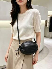 2026 New Niche Premium Top Grain Cowhide Leather Football Bag, Personalized Fashion Minimalist Small Round Bag, Versatile Commuter Large Capacity Shoulder Crossbody Bag PU - Multicolor - View 13
