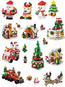 6-In-1 Santa Claus, Snowman, Reindeer, Christmas Tree, Small Train, Christmas House, Gingerbread House, Reindeer Sleigh, Christmas Cake, Waffle House, Christmas Tree Music Box Building Block Set, 14+ Years Old Educational DIY Assembly Model, Christmas Party Decor,Building Blocks Train,Christmas Tree Decorations,Car Building Blocks - Multicolor - View 3