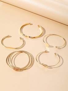 12pcs/Set Fashion Versatile Multi-Element Design Metal Bracelet Set, Includes Geometric Patterns, Tassels, Hearts And Other Elements Women's Stackable Bracelets, Suitable For Holidays, Parties, Dates, Gifts And Daily Wear. - Gold 12pcs - View 4