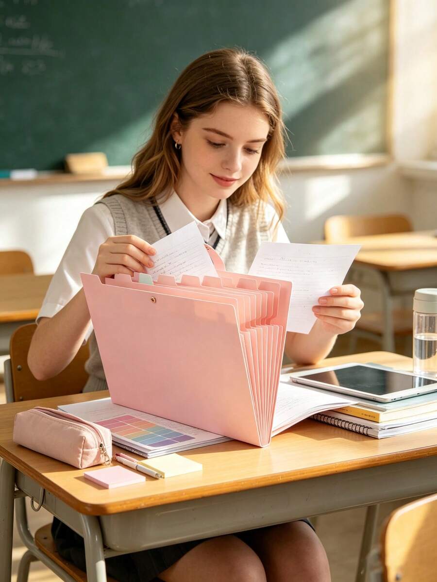 8-Pocket Expanding File Folder With Colorful Labels, Accordion-Style Paper Organizer Box, Portable Expandable Bill And Receipt Holder, A4 Letter Size Document Storage, Suitable For Home, School And Office Supplies,Back To School - Multiple Styles - View 1