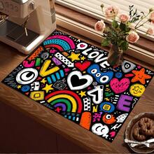 Printed Pattern Drainage Mat/Absorbent Mat/Drying Mat For Coffee Machine And Tableware - Absorbent Polyester Tabletop Protector With Rubber Non-Slip Backing, For Kitchen Countertop Decoration - Home Bar And Dining Table Placemat - Multicolor - View 6