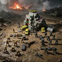 Mountain Outpost Military Base Toy Set With 24 Soldier Figures, 4 Armored Vehicles - Missile Military Vehicle Model, Children's Role Play Birthday Gift, Helicopter - Green - View 1