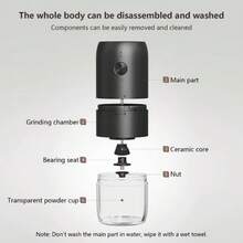 Portable Electric Coffee Grinder, Automatic, Type-C 1800mAh, 25g Hopper, 15-20 Cups, One-Touch Operation, Copper Motor, Detachable, Compact, Precise Grinding - Multicolor - View 9