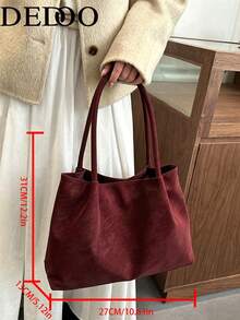 Dedoo Women's Vertical Tote Shoulder Bag, Burgundy Solid Color Suede, Thin Drawstring Strap, Large Capacity Minimalist Vintage, Suitable For Autumn/Winter Daily Commute - Burgundy - View 6
