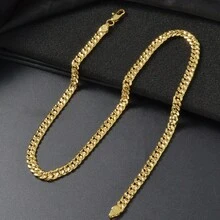 Collar de cadena cubana con textura de escamas de pez chapado en oro de 18K, joyería de uso diario de moda unisex, joyería para parejas - Dorado - Ver 6
