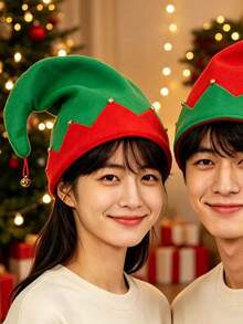 Mũ Noel mới, mũ yêu tinh Noel màu đỏ xanh bằng vải lông xù gắn chuông, phụ kiện đội đầu cho tiệc lễ hội - Mẫu Giáng sinh - Xem 7