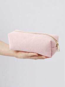 1pc/5pcs Minimalist Corduroy Pencil Case, Solid Color Soft Large Capacity Stationery Storage Bag, Smooth Gold Zipper, Can Store Pencils And Erasers, Suitable For Students' Daily Learning, Desktop Storage, Back To School Essential Stationery - A - View 3