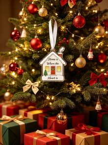 1pc Christmas House Acrylic Ornament 2D Flat Design, 6cm / 2.36" – "Home Is Where The Heart Is" Holiday Hanging Pendant For Xmas Tree Decor, Winter Home Decoration & Seasonal Gift - Christmas - View 1