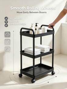 1pc Multifunctional Storage Cart, Movable Gap Bookshelf, Suitable For Living Room, Kitchen, Bedroom, Bathroom And Other Home Use, Cart, Rolling Cart, Camping, Cart With Wheels, Storage Rack - White - View 3