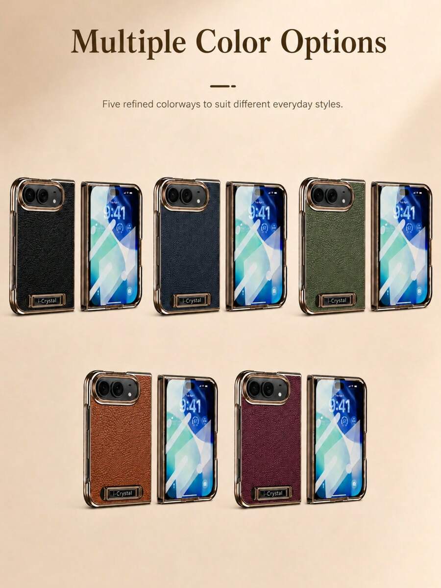 1pc Multi-Color Lychee Leather Texture Anti-Drop Shockproof Scratch-Resistant Anti-Fingerprint Dust-Proof Integrated Shell Film With Built-In Hidden Metal Kickstand Raised Lens Protection Front Screen Protector Electroplated Metal Frame Full Coverage Protection PU Leather Lychee Grain Material Electroplated Frame Crafting Light Luxury Business Style Foldable Phone Protective Case Phone Cover Suitable Compatible With Apple Duo For Business Professionals