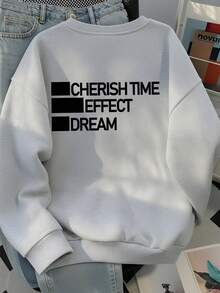 極簡幾何色塊英文標語印花圓領衛衣 EFFECT DREAM 文字設計 慵懶長袖基礎款秋季上衣 - 淺灰色 - 查看 2