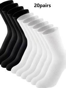 5 Pairs/10 Pairs/12 Pairs/20 Pairs Men's Casual Socks, Mid-Calf Socks, White Socks, Winter Socks, Black Socks, Sports - Multicolor - View 8