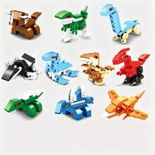 Cute & Fun Dinosaur Series Building Block Set/Dinosaur Animal Models, Includes Triceratops, Velociraptor, Brachiosaurus, Mosasaurus, Plesiosaurus, Tyrannosaurus Rex, Red Pterosaur, Stegosaurus, Ankylosaurus, Pterosaur 10 Small Blocks Assembled Into One Large Model, Improve Hands-On Ability, Become Exclusive Collection After Completion, Eye-Catching Desktop Decoration, Come And Learn And Play With The Cute And Magical Little Animals! - Animal Building Blocks - View 6