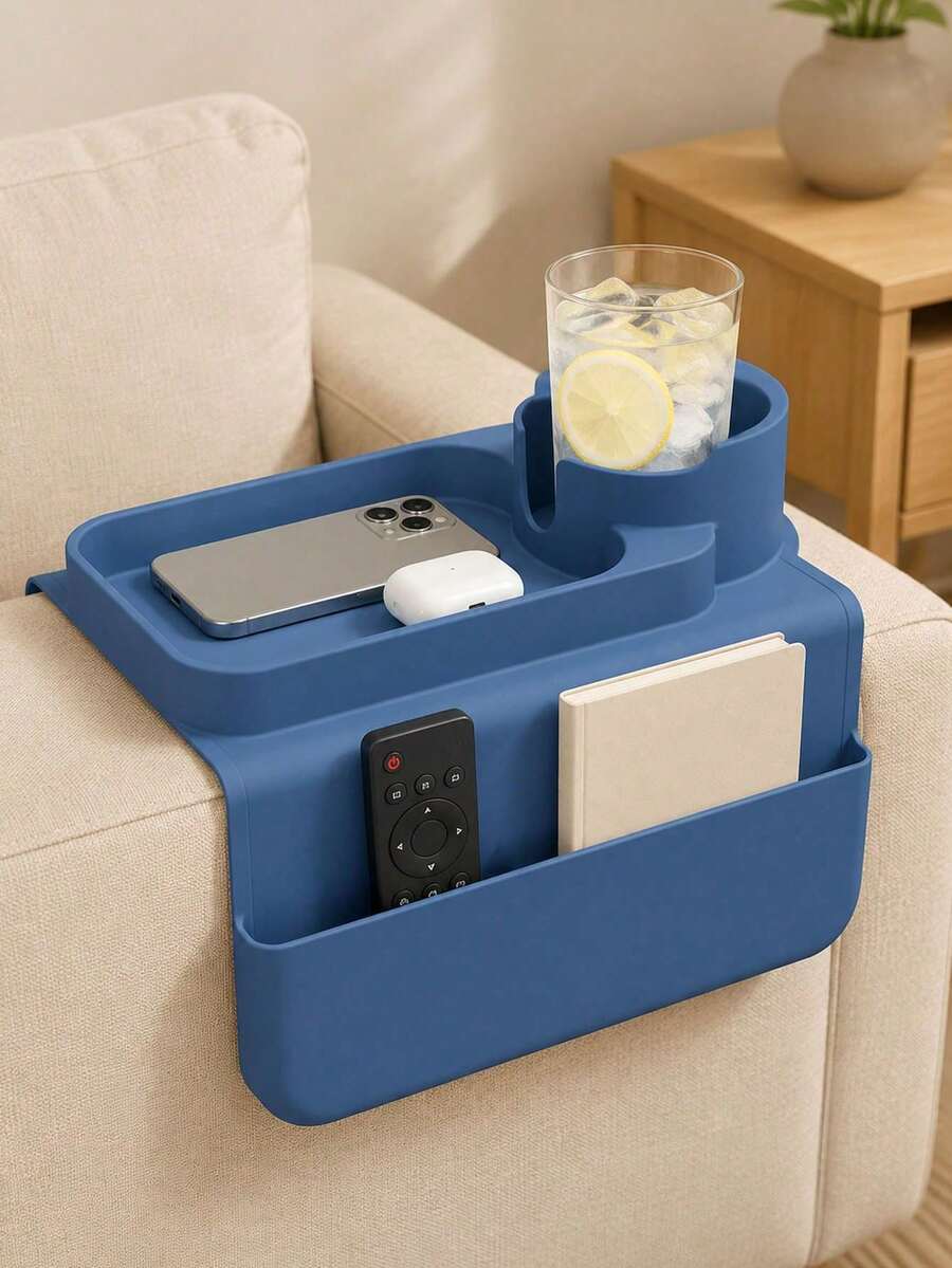 1pc Multifunctional Silicone Sofa Armrest Tray With Cup Holder, Can Hold Remote Control, Phone And Other Items, Non-Slip And Soft, Suitable For Living Room, Bedroom And Office - Multicolor - View 1
