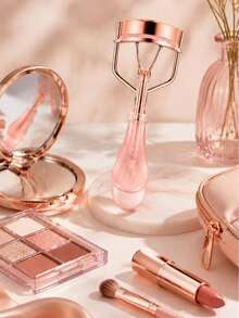Women's Makeup Eyelash Curler, Rose Gold Metal Frame With Water Drop Non-Slip Handle, Suitable For Single Eyelids And Double Eyelids, Long-Lasting Curl And Shaping, Home And Travel Makeup Tool - Pink - View 1