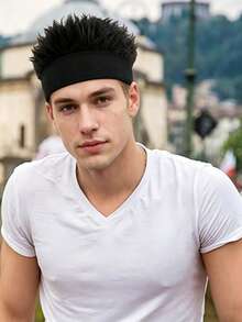 1pc Soft Elastic Fabric Wig Headband, Realistic Fake Hair Design, Stretch Non‑Slip Hairband For Men, Party Cosplay Daily Streetwear Punk Gothic Style - A - View 3