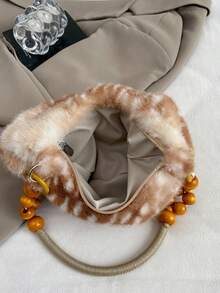 1pc Soft Plush Deer Pattern Handbag, New Style Atmosphere Shoulder Bag, Versatile Fuzzy Bag, Large Capacity Cute Plush Bag - White - View 6