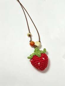 1 Set Handmade Crochet Strawberry Knitted Earrings And Hat 2 Pieces Set, Cute Fruit Design, Hollow Bucket Hat, Suitable For Spring And Summer, Party Wear - Multicolor - View 21