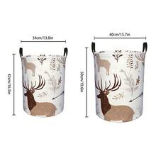2 Pcs Deer Botanical Leaf Print Large Capacity Laundry Basket Storage Hamper Foldable Dirty Clothes Organizer With Handles Bedroom Bathroom Home Decor Collapsible - Multicolor - View 5
