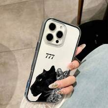 1 قطعة غطاء هاتف TPU بتصميم نمر وفهد ورقم الحظ مع إطار أسود 2 في 1، متوافق مع سلسلة Apple 17 16 15 14 13 12 11 Plus Pro Max، بأسلوب شخصي على طريقة إنستغرام - شفاف - مشاهدة 4