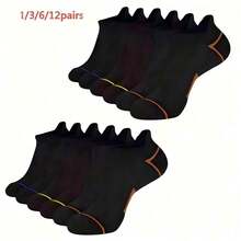 12 Pairs Black Spring/Summer Unisex Running Fitness Sports Socks, Fashionable Versatile Anti-Slip Tab Heel Sweat-Absorbent Comfortable Socks - Black and White - View 7