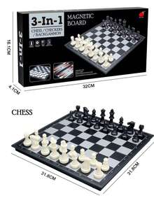 3合1磁性折疊西洋棋、跳棋、西洋跳棋套裝，便攜旅行教育桌上遊戲，適合所有年齡 - 黑白 - 查看 8