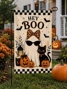 1pc 12*18 Inch Garden Flag, Halloween Cute Ghost & Pumpkin Pattern, Double-Sided Print, Spooky Season Yard Patio Autumn Decor - A - View 3