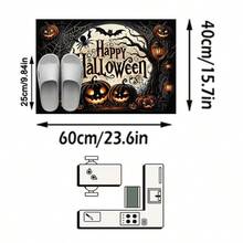 1PC Black Background Orange Yellow Full Moon Pumpkin Lantern Bat Pattern Entryway Doormat, Vintage Halloween Style Crystal Velvet Rectangular Spider Web Street Light Detail Machine Washable Doormat, Suitable For Halloween Party Entrance Garden Decor - Multicolor - View 13