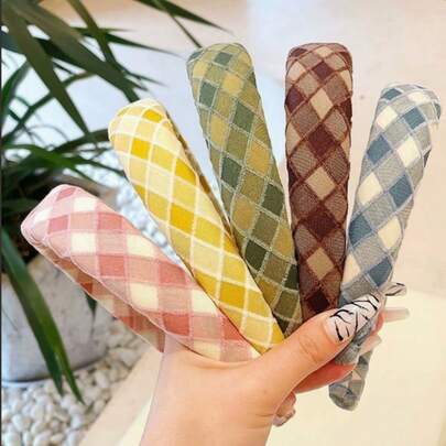 1 stuk brede haarband met ruitjes, van plastic, met hoog kroonontwerp, antislip, geschikt voor vrouwen en meisjes, voor gezichtsreiniging, uitgaan, dagelijks gebruik en als cadeau