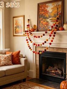 5/3/2pcs Handmade Wool Felt Rainbow Pom Pom Garland, Colorful Fluffy Pom Pom Bunting, Orange Yellow Autumn Atmosphere Pom Pom Wreath, Vintage Farm Style Autumn Harvest Decoration, Thanksgiving Theme Party Backdrop, Fireplace Entryway Window Wall Hanging Soft Decor, Indoor Holiday Atmosphere Photo Prop Home Decoration - A - View 14