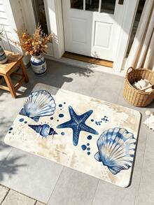 1 pieza, Alfombra de decoración de cocina con estrella de mar, Alfombra de primavera con elementos oceánicos, Alfombra de estrella de mar oceánica, Alfombra de concha y estrella de mar, Alfombra rectangular de estilo mediterráneo con diseño floral de limón | Diseño de borde de azulejos azul y blanco, Alfombra de dormitorio, Alfombra de entrada, Alfombra de cocina, Alfombra de baño, Alfombra de sala de juegos, Alfombra de estudio; Resistente a manchas, Base antideslizante, Alfombra de cocina, Tapete de cocina, Alfombra de área - Azul y blanco - Ver 11